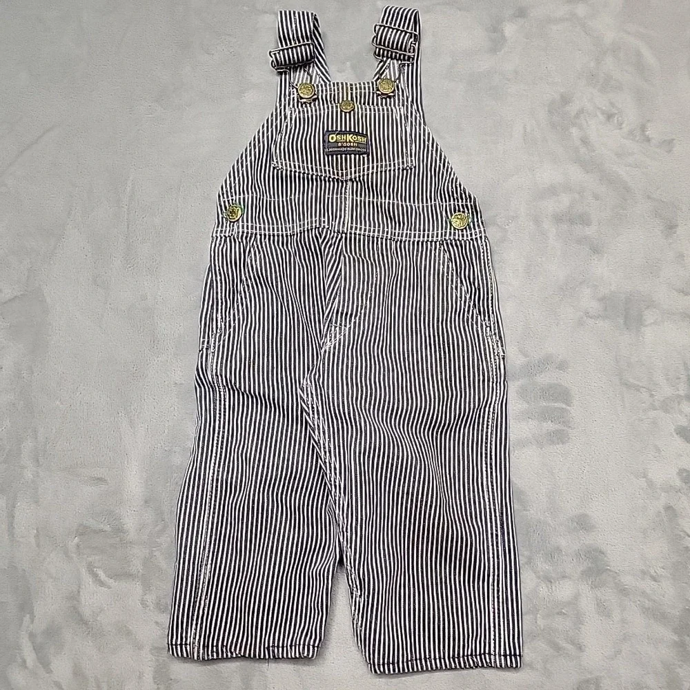 VTG OshKosh B'gosh Overalls Boys 4T Blue Hickory Stripe Vestbak Made In USA